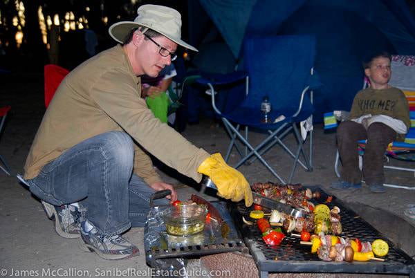 The Grill Master (me) preparing kabobs for the crew