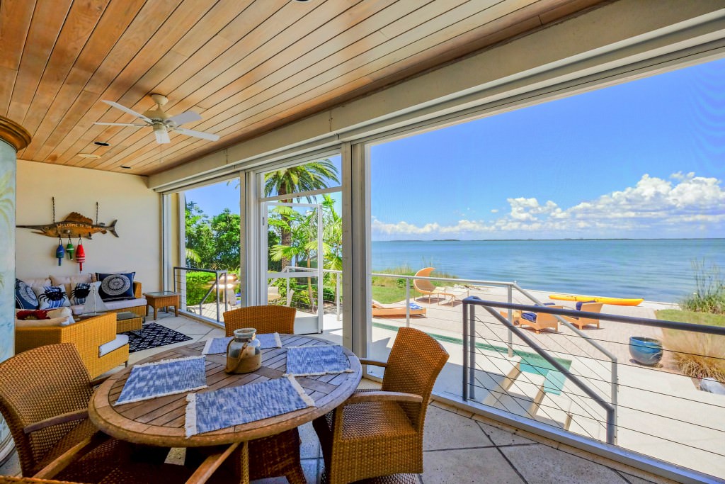 Coastal décor in a sunroom of a home on Sanibel Island, FL